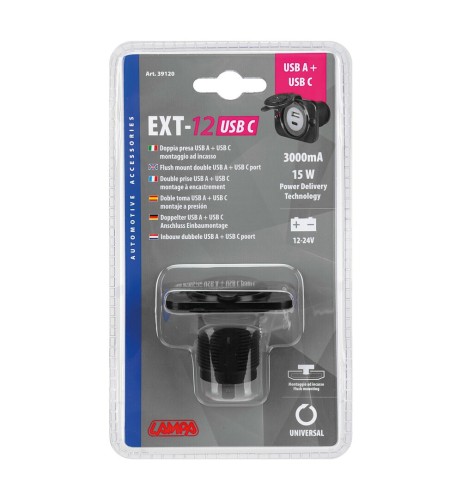 Doppia presa Usb A Usb C montaggio ad incasso 12 24V