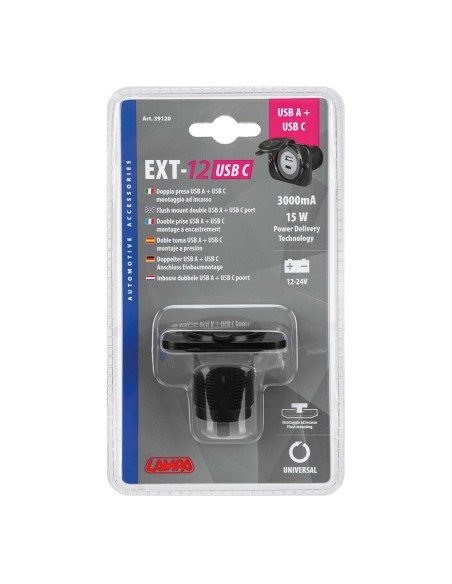 Doppia presa Usb A Usb C montaggio ad incasso 12 24V