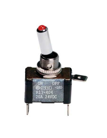 Interruttore a leva 2 contatti auto LED ROSSO 12V 20A