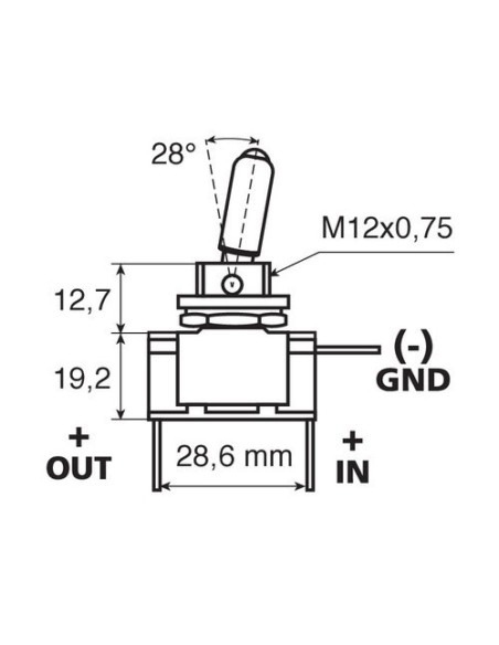 Interruttore a leva 2 contatti auto LED ROSSO 12V 20A