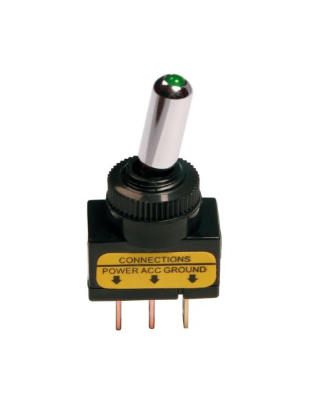 Interruttore a leva auto a 3 contatti spia a led VERDE 12V 20A