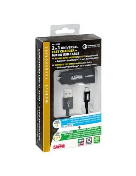 Kit 2 in 1 Caricatore auto Micro Usb Qualcomm Quick Charge 12 24V