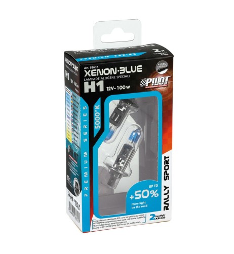 Kit 2 lampadine alogene 12V H1 100W 5000K Xenon Blue 50 luce