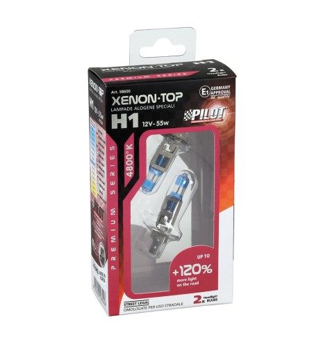 Kit 2 lampadine alogene 12V H1 55W 4800K Xenon Top 120 luce