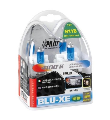 Kit 2 lampadine alogene 12V H11B 55W 4100K Blu Xe