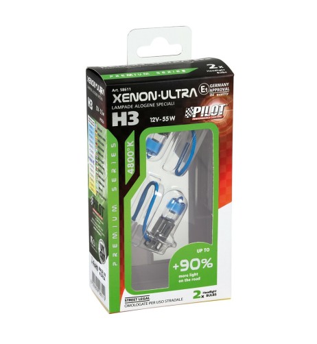Kit 2 lampadine alogene 12V H3 55W 4800K Xenon Ultra 90 luce