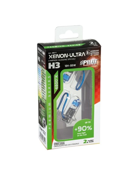 Kit 2 lampadine alogene 12V H3 55W 4800K Xenon Ultra 90 luce