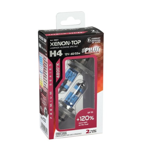 Kit 2 lampadine alogene 12V H4 60 55W 4800K Xenon Top 120 luce