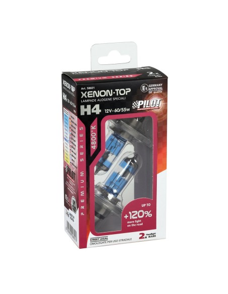 Kit 2 lampadine alogene 12V H4 60 55W 4800K Xenon Top 120 luce