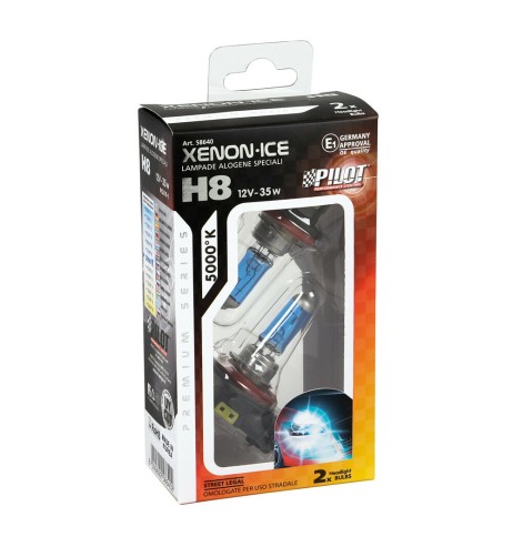 Kit 2 lampadine alogene 12V H8 35W 5000K Xenon Ice