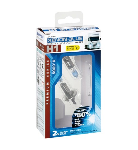 Kit 2 lampadine alogene 24V H1 70W 5000K Xenon Blue 50 luce