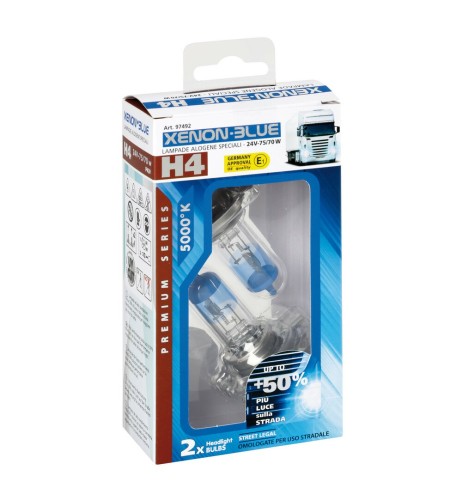 Kit 2 lampadine alogene 24V H4 75 70W 5000K Xenon Blue 50 luce