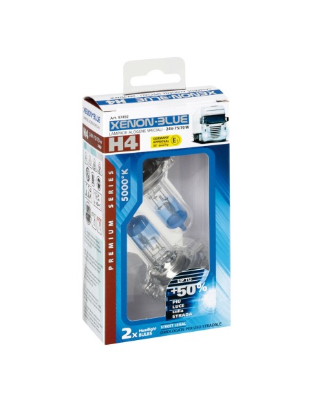 Kit 2 lampadine alogene 24V H4 75 70W 5000K Xenon Blue 50 luce
