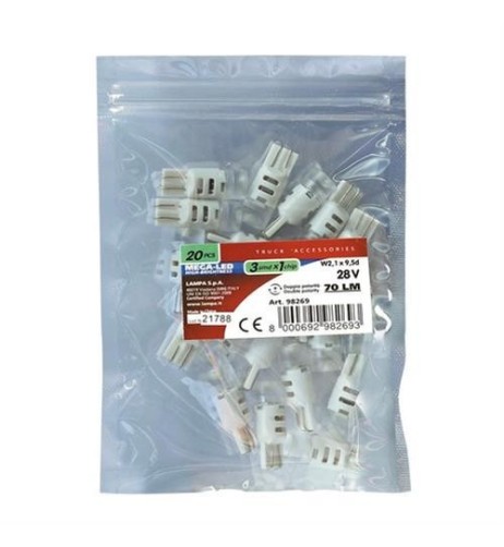 Kit 20 lampadine Mega Led 24 28V T10 W2 1x9 5d 3 LED