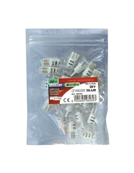 Kit 20 lampadine Mega Led 24 28V T10 W2 1x9 5d 3 LED