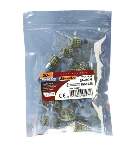 Kit 20 lampadine Mega Led 24 30V T10 W2 1x9 5d 36 LED