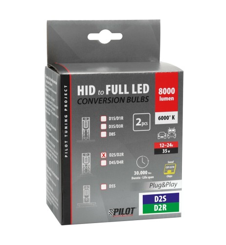 Kit di conversione a LED fari Xenon 2pz lampada D2S D2R 35W 6000K