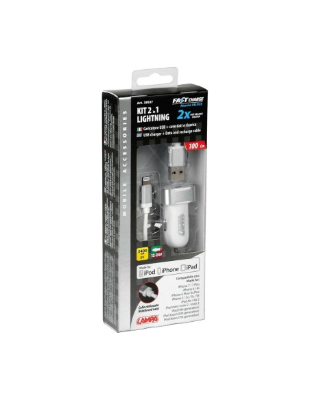 Kit presa USB auto con cavo 100cm USB 8 pin 12 24V per dispositivi Apple