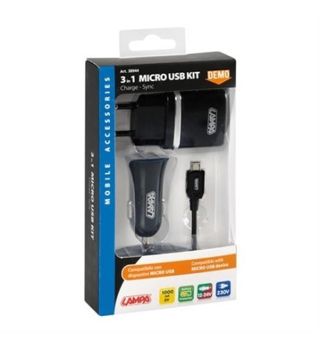 Kit presa USB auto casa con cavo 100cm USB Micro USB 12 24V solo per ricari