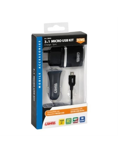 Kit presa USB auto casa con cavo 100cm USB Micro USB 12 24V solo per ricari