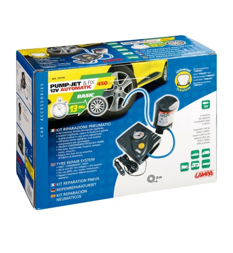 Kit riparazione forature pneumatici Auto Compressore 12V Basic