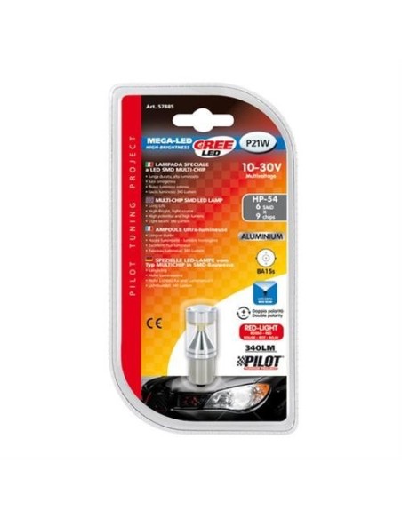 Lampadina auto BA15s P21W 6 mega Led CREE 10 30V Rosso