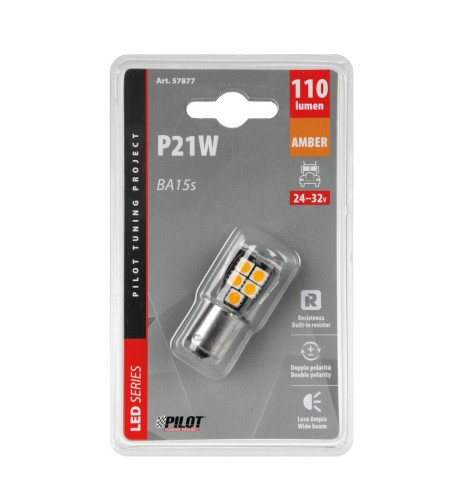 Lampadina Led 24 32V BA15s P21W 18 LED 110lm arancio