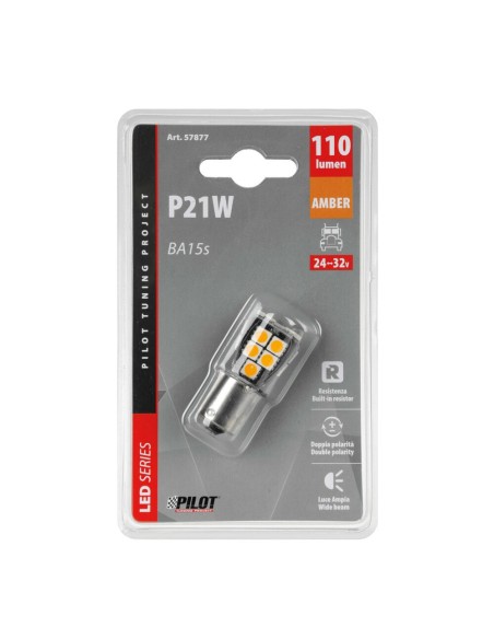 Lampadina Led 24 32V BA15s P21W 18 LED 110lm arancio