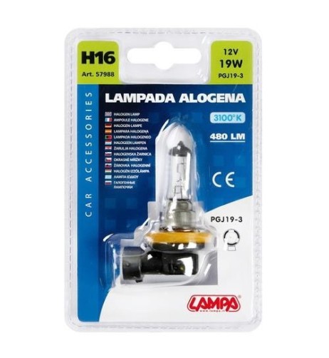 Lampadina singola alogena 12V H16 PGJ19 3 19W 3100K 480LM
