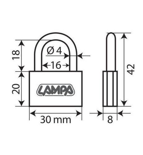 Lucchetto Basic in ottone 3 chiavi 30x42mm