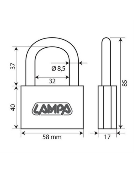 Lucchetto Standard in ottone 3 chiavi 58x85mm