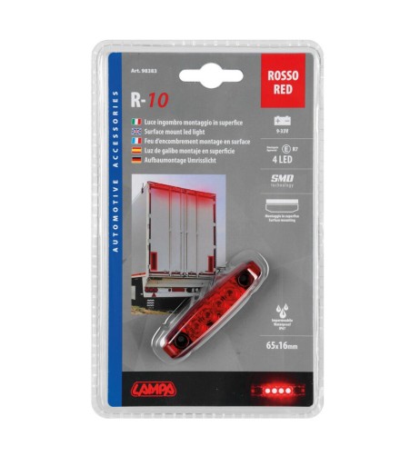Luce a 4 led IP67 perimetrale ingombro camion 24V colore Rosso