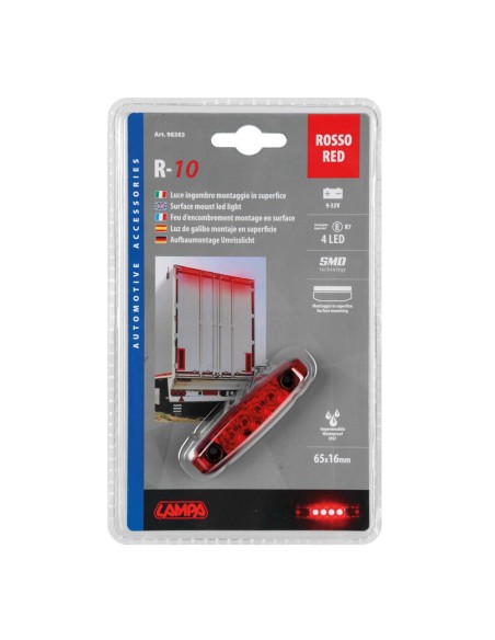 Luce a 4 led IP67 perimetrale ingombro camion 24V colore Rosso