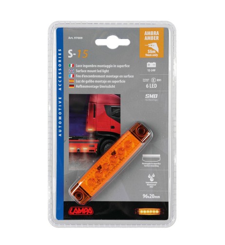 Luce a Led ingombro 12 24V impermeabile ultrasottile Arancio 96x20mm