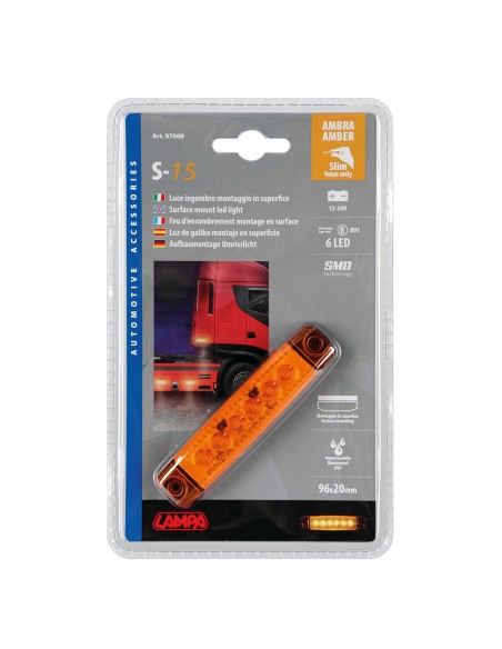 Luce a Led ingombro 12 24V impermeabile ultrasottile Arancio 96x20mm