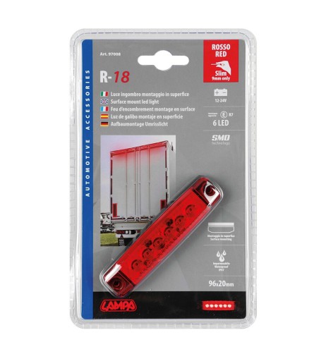 Luce a Led ingombro 12 24V impermeabile ultrasottile Rosso 96x20mm