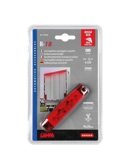 Luce a Led ingombro 12 24V impermeabile ultrasottile Rosso 96x20mm