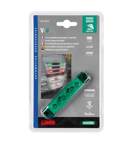 Luce a Led ingombro 12 24V impermeabile ultrasottile Verde 96x20mm