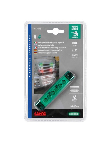 Luce a Led ingombro 12 24V impermeabile ultrasottile Verde 96x20mm