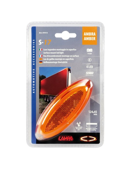 Luce a led ingombro omologata 12 24V arancio 124x45mm
