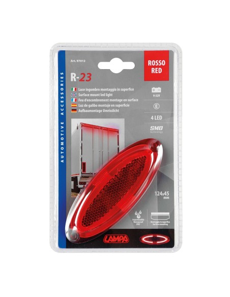 Luce a led ingombro omologata 12 24V rosso 124x45mm
