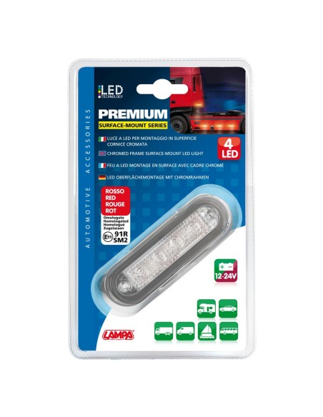 Luce a led perimetrale ingombro cromata 12 24V colore Rosso