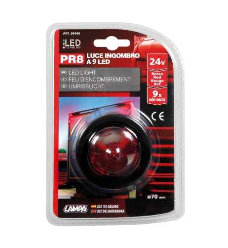 Luce a led tonda ingombro camion camper 24V rosso D70mm