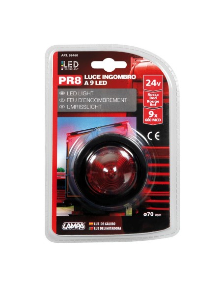 Luce a led tonda ingombro camion camper 24V rosso D70mm