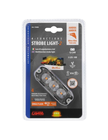 Luce di segnalazione multifunzione arancio a 3 Led 12 24V IP67 4 funzioni