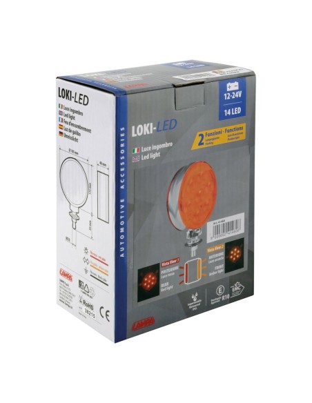 Luce ingombro 14 Led doppia funzione 12 24V diametro 105mm Rosso Arancio