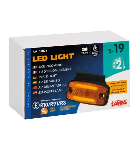 Luce ingombro 2 LED con catarifrangente e staffa 10 30V IP67 Arancio 114x54
