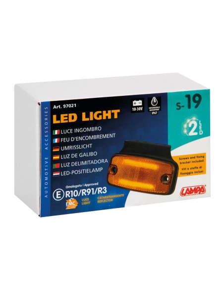 Luce ingombro 2 LED con catarifrangente e staffa 10 30V IP67 Arancio 114x54