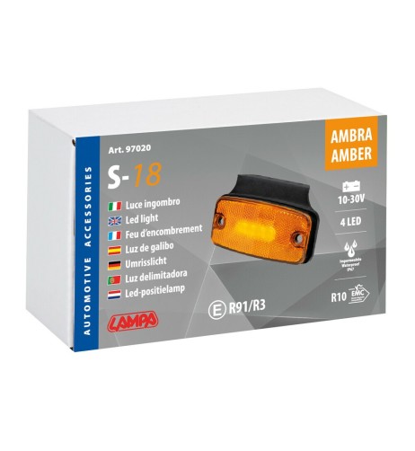 Luce ingombro 4 LED con catarifrangente e staffa 10 30V IP67 Arancio 114x54