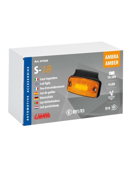 Luce ingombro 4 LED con catarifrangente e staffa 10 30V IP67 Arancio 114x54